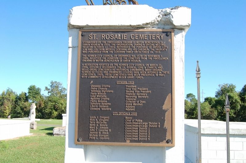 St. Rosalie Cemetery Marker. Click for full size. St. Rosalie Cemetery Marker image. Click for full size.