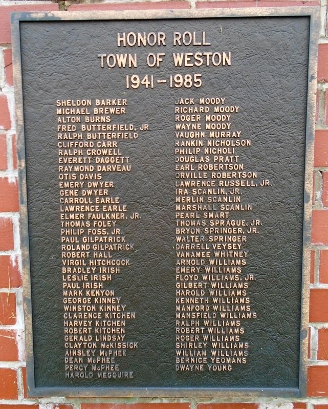 Town of Weston Honor Roll Marker image. Click for full size.