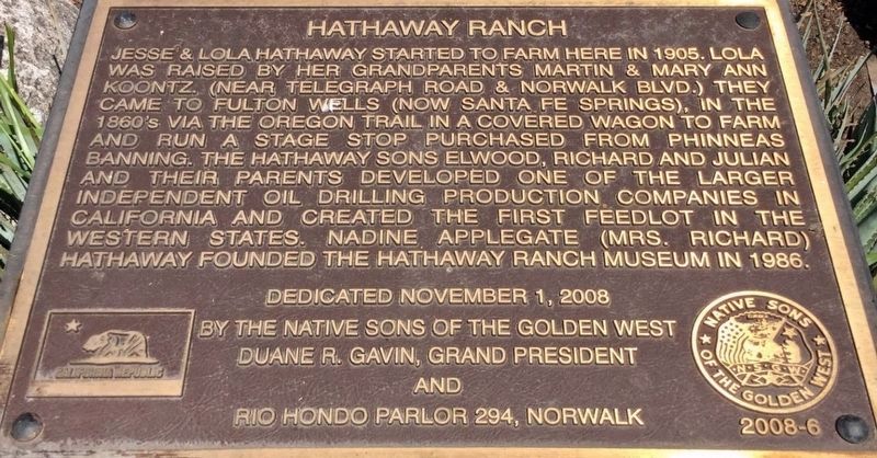 Hathaway Ranch Marker. Click for full size. Hathaway Ranch Marker image. Click for full size.
