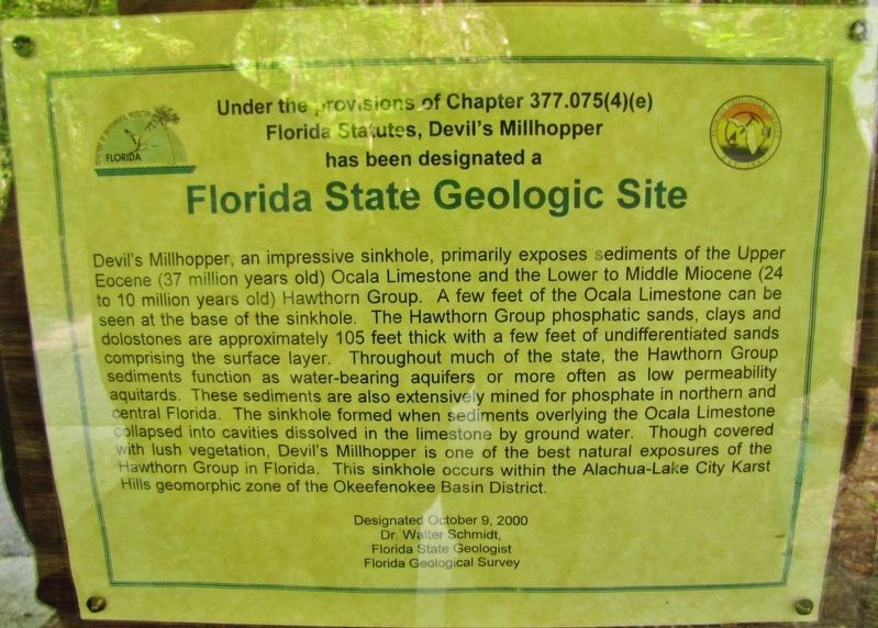 Florida Geologic Site Panel (<i>located at a kiosk near the Visitors Center</i>) image. Click for full size.