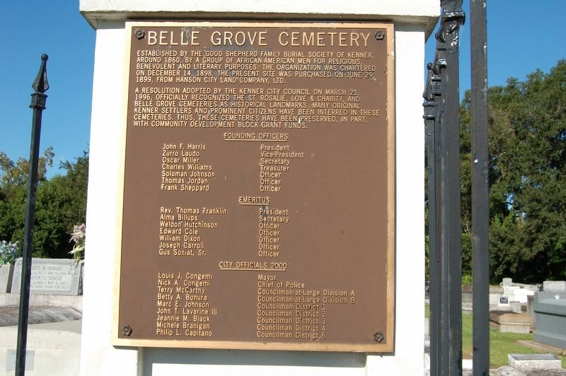 Belle Grove Cemetery Marker. Click for full size. Belle Grove Cemetery Marker image. Click for full size.