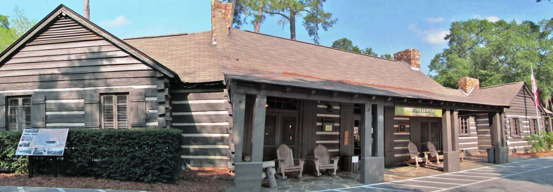 Little Ocmulgee Visitors Center (<i>panoramic view; marker at far left - near southeast corner</i>). Click for full size. Little Ocmulgee Visitors Center (<i>panoramic view; marker at far left - near southeast corner</i>) image. Click for full size.