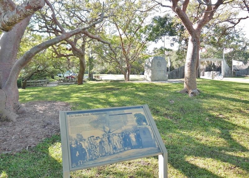 De Soto Trail Monument Marker (<i>wide view; De Soto Trail Monument in upper right background</i>). Click for full size. De Soto Trail Monument Marker (<i>wide view; De Soto Trail Monument in upper right background</i>) image. Click for full size.