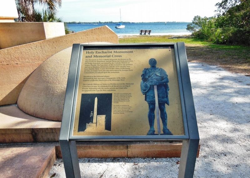 Holy Eucharist Monument Marker (<i>wide view; monument at left; Manatee River in background</i>) image. Click for full size.