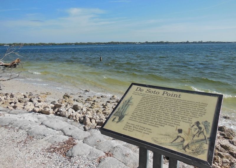 De Soto Point Marker (<i>wide view; Manatee River in background</i>). Click for full size. De Soto Point Marker (<i>wide view; Manatee River in background</i>) image. Click for full size.