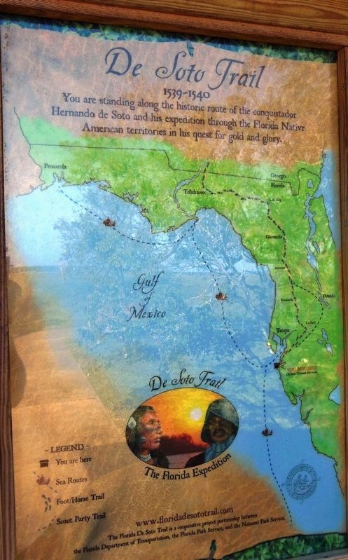 Florida De Soto Trail Map (<i>adjacent panel at center of marker kiosk</i>). Click for full size. Florida De Soto Trail Map (<i>adjacent panel at center of marker kiosk</i>) image. Click for full size.