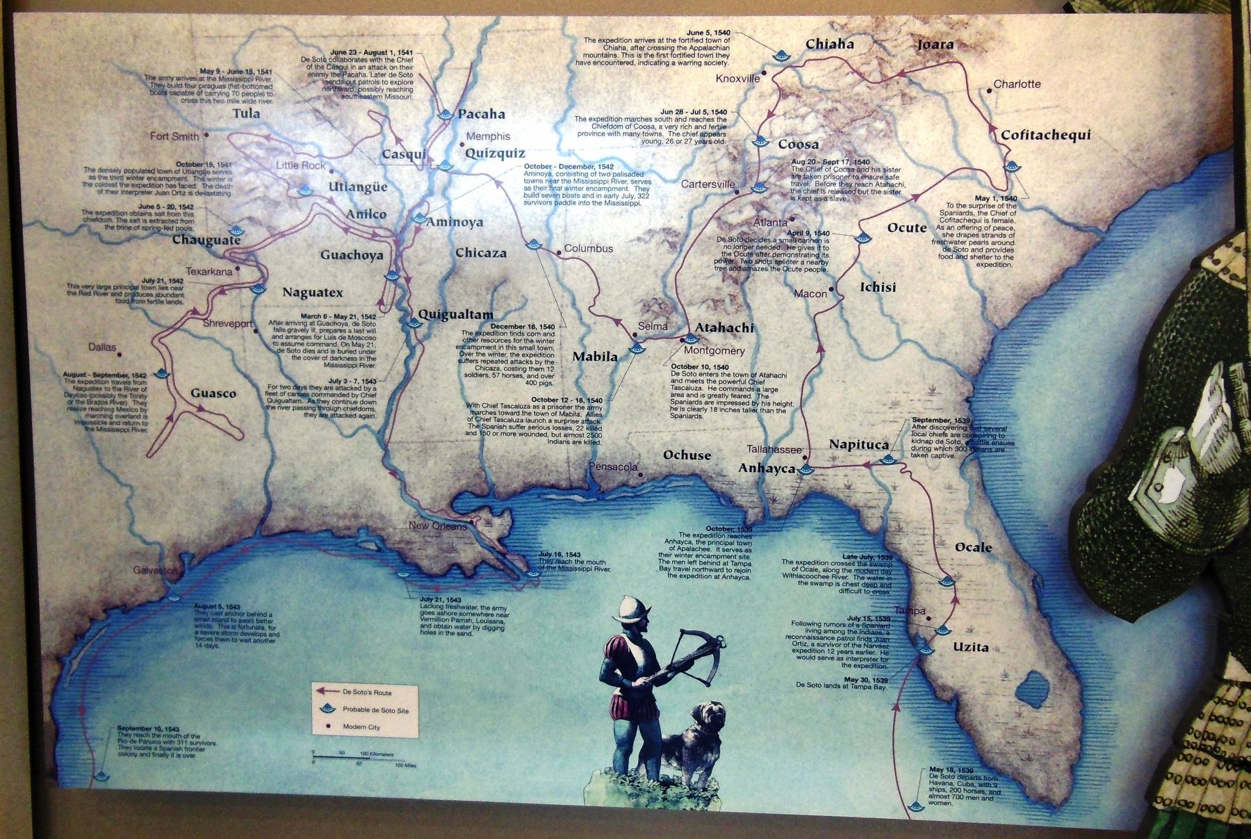 De Soto Trail Map (<i>located nearby, inside park Visitor Center</i>) image. Click for full size.
