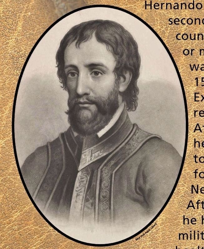 Marker detail: A youthful Hernando de Soto image. Click for full size.