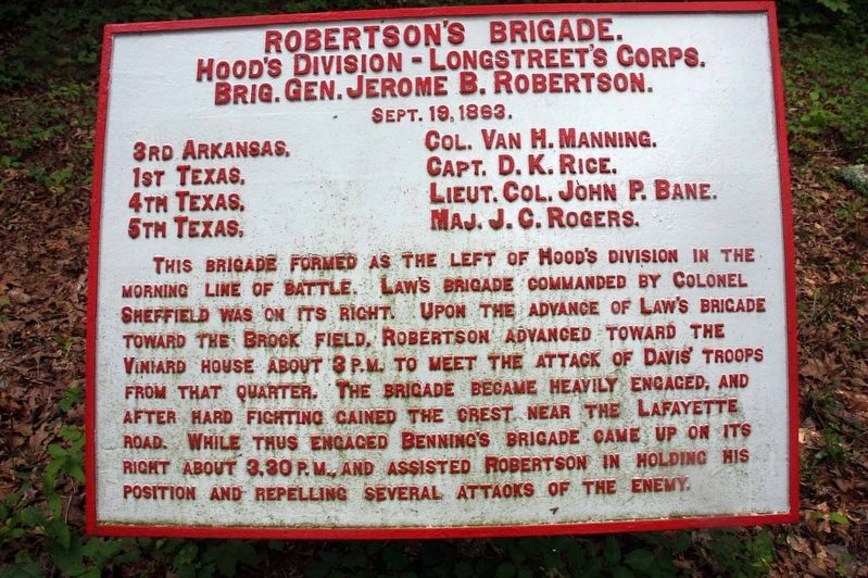 Robertson's Brigade Marker. Click for full size. Robertson's Brigade Marker image. Click for full size.