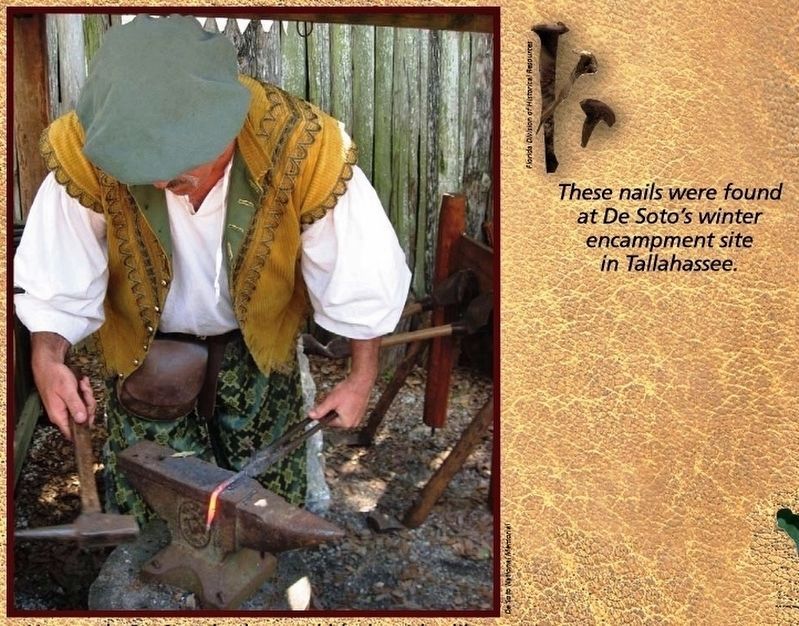 Marker detail: Hernando De Soto had several blacksmiths, like this reenactor, on the expedition image. Click for full size.