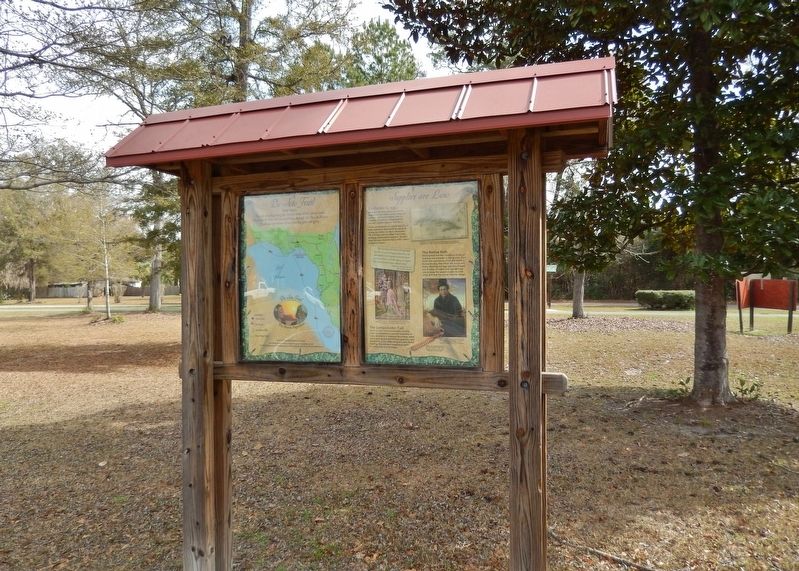 Supplies Are Low Marker Kiosk (<i>wide view; Wakulla Station Trailhead Park in background</i>) image. Click for full size.