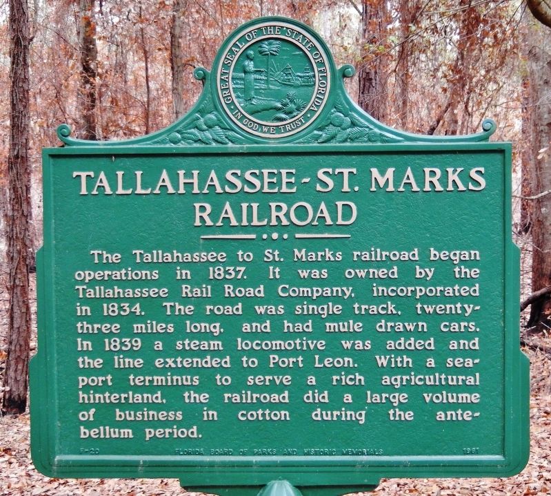 Tallahassee - St. Marks Railroad Marker image. Click for full size.