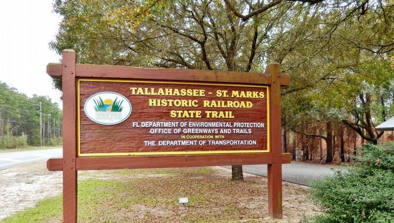 Tallahassee - St. Marks Railroad Trailhead Sign (<i>marker located 20 feet right of this sign</i>) image. Click for full size.