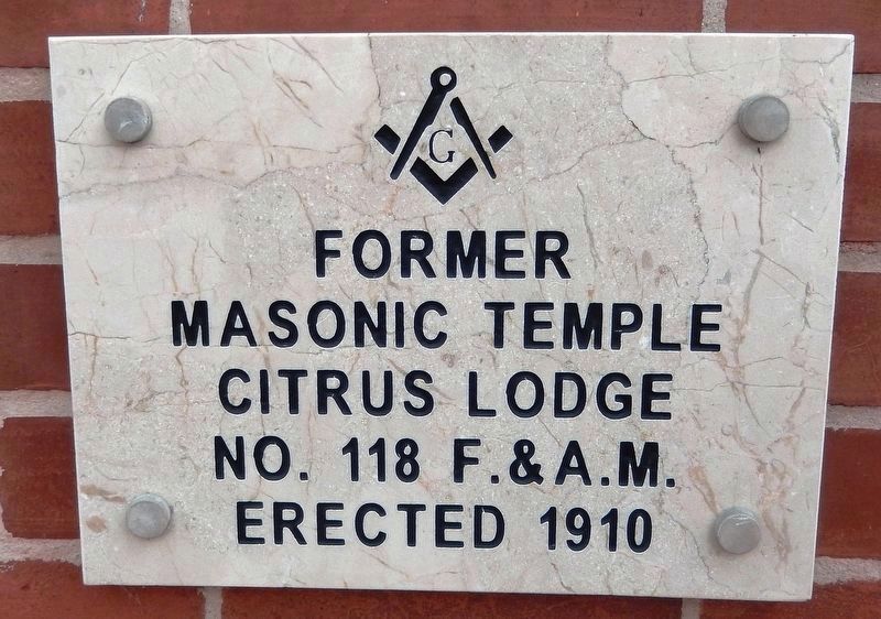 Inverness Masonic Temple Plaque (<i>mounted on wall at northeast corner of building</i>) image. Click for full size.