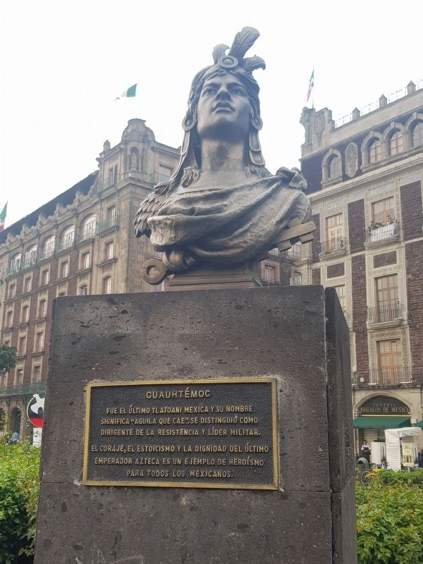 A view of the bust of Cuauhtémoc and marker. Click for full size. A view of the bust of Cuauhtémoc and marker image. Click for full size.