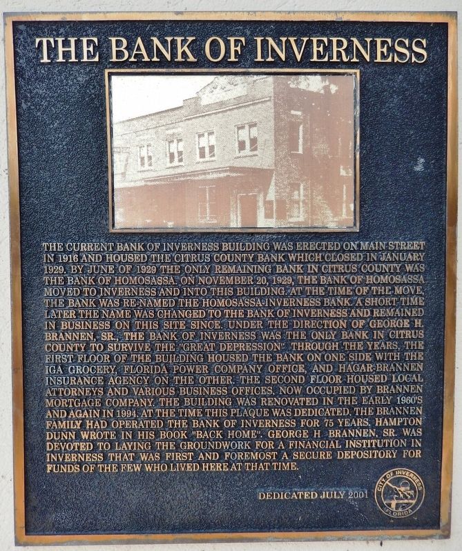 The Bank of Inverness Historical Marker