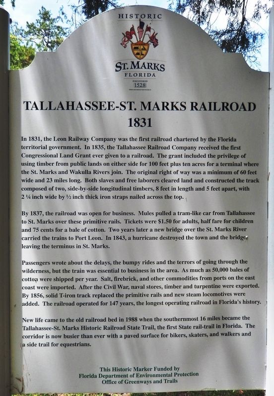 Tallahassee - St. Marks Railroad Marker (<i>side 2</i>) image. Click for full size.