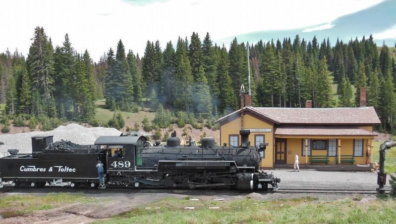 Train Arriving Cumbres Pass Railroad Depot image. Click for full size.