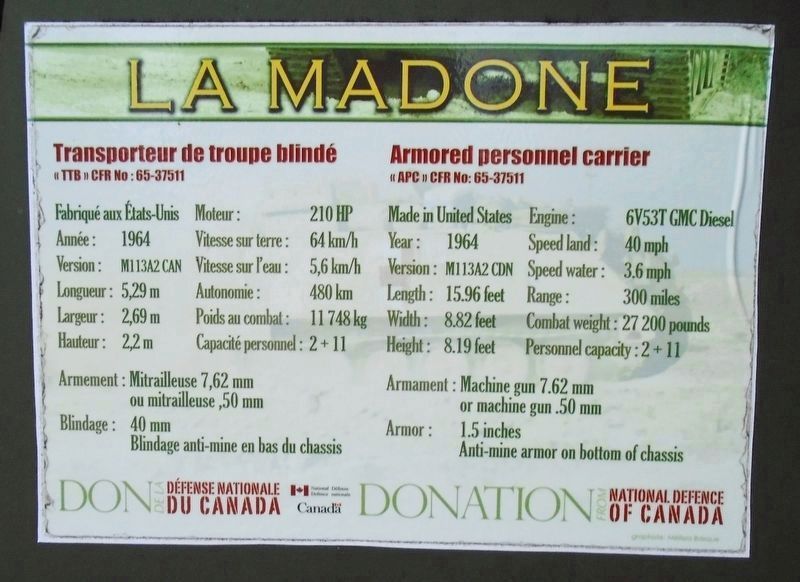 « La Madone » / "The Madonna" Armored Personnel Carrier Info. Click for full size. « La Madone » / "The Madonna" Armored Personnel Carrier Info image. Click for full size.