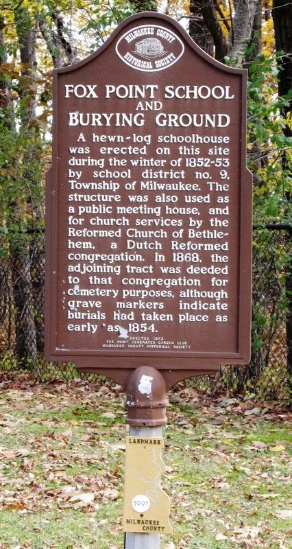 Fox Point School and Burying Ground Marker image. Click for full size.