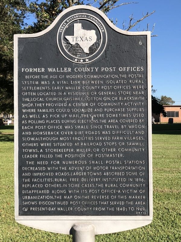 Former Waller County Post Offices Marker Front image. Click for full size.