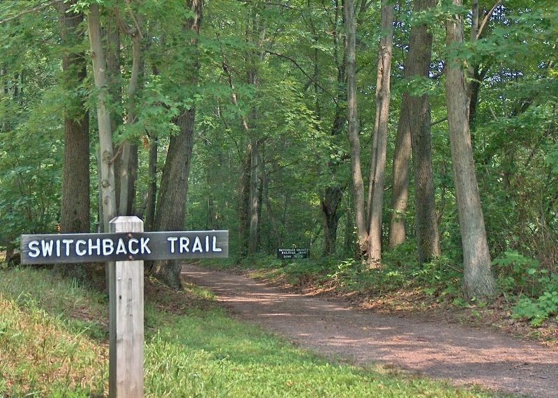 Switchback Trail Sign (<i>on rail trail, former railroad bed, near marker</i>) image. Click for full size.