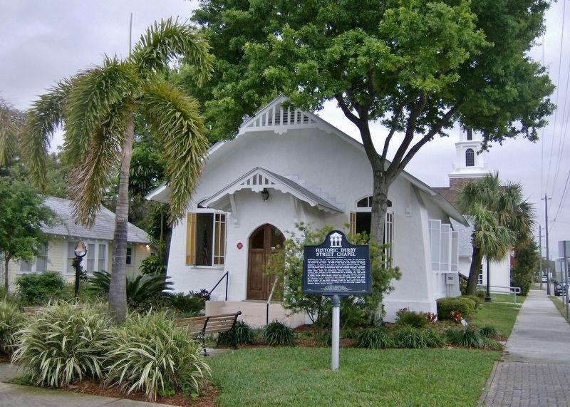 Historic Derby Street Chapel Marker (<i>wide view; looking south along Brevard Avenue</i>) image. Click for full size.