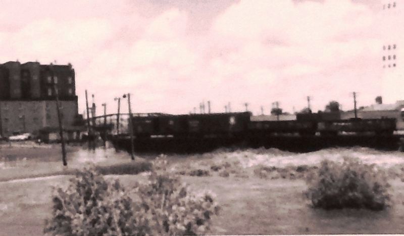 Marker detail: Train going over the Big Sioux River, 1957 image. Click for full size.