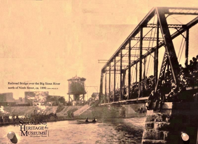 Marker detail: Railroad Bridge over the Big Sioux River north of Ninth Street, ca. 1890. Click for full size. Marker detail: Railroad Bridge over the Big Sioux River north of Ninth Street, ca. 1890 image. Click for full size.