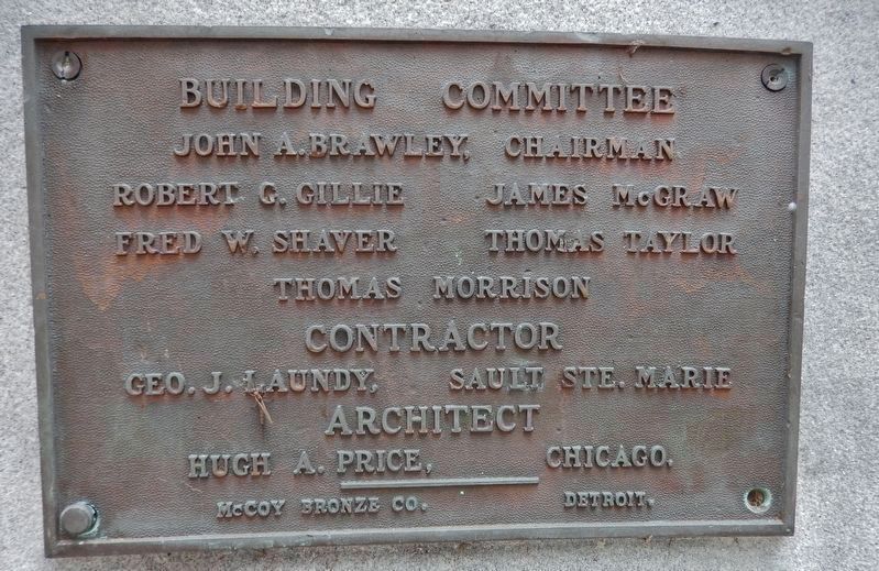 Mackinac County Soldiers & Sailors War Memorial (<i>Building Committee Plaque</i>) image. Click for full size.