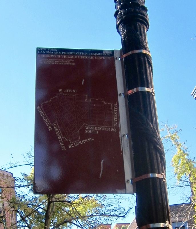 Greenwich Village Historic District Marker - reverse, showing outline of the district image. Click for full size.