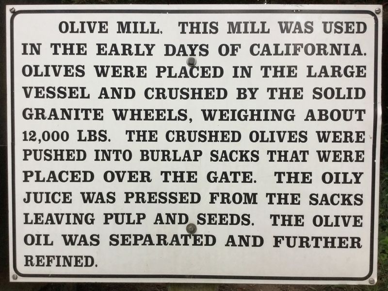 Olive Mill Marker. Click for full size. Olive Mill Marker image. Click for full size.