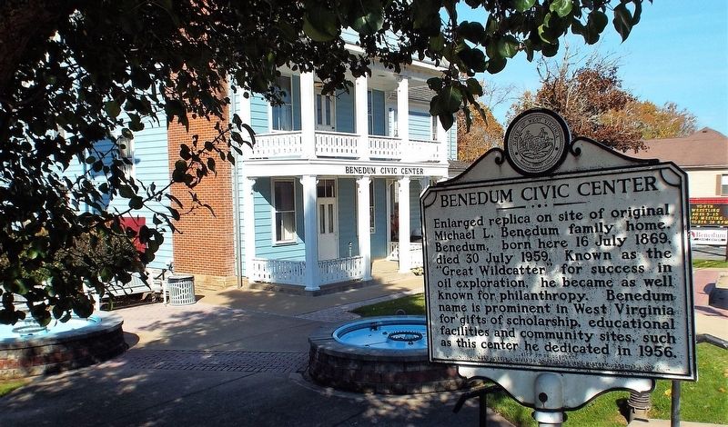 Benedum Civic Center Marker and Civic Center in background. Click for full size. Benedum Civic Center Marker and Civic Center in background image. Click for full size.