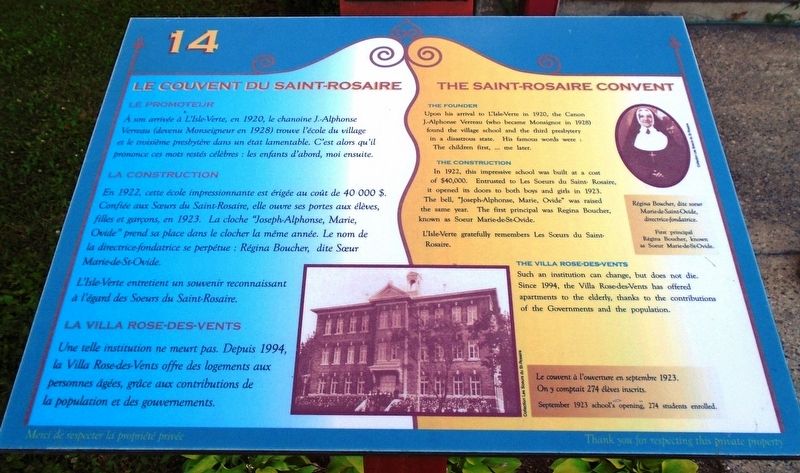 Le couvent du Saint-Rosaire / The Saint-Rosaire Convent Marker image. Click for full size.