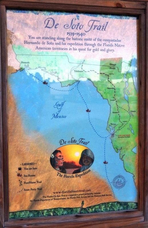 De Soto Trail Map (<i>panel to the right of marker in kiosk</i>). Click for full size. De Soto Trail Map (<i>panel to the right of marker in kiosk</i>) image. Click for full size.