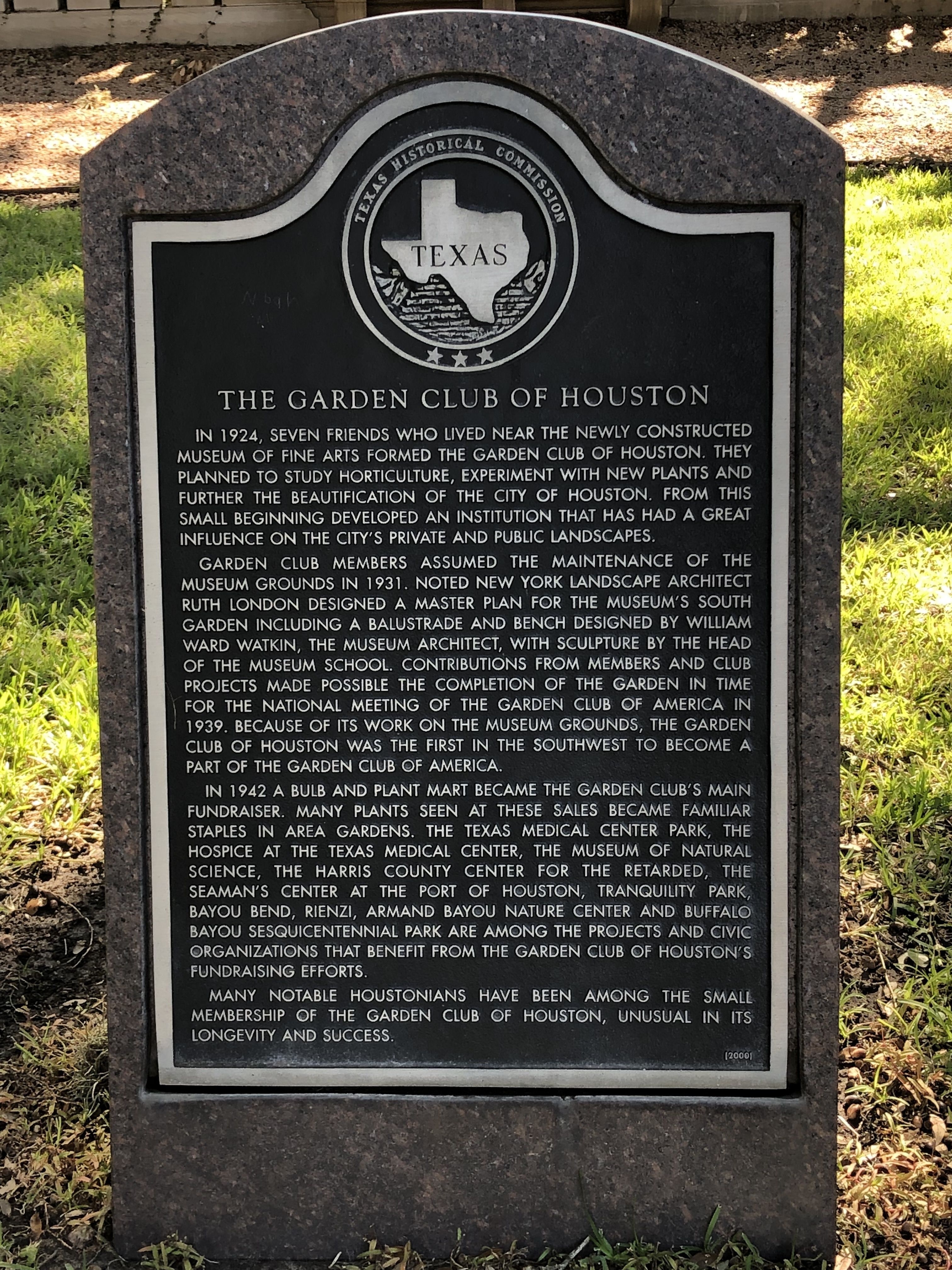 The Garden Club of Houston Marker