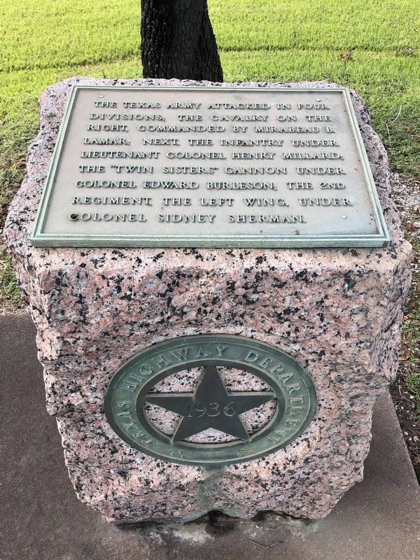 The Texas Army Attacked in Four Divisions Marker image. Click for full size.
