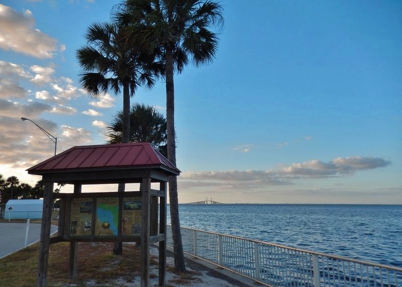 Danger Approaches Marker Kiosk (<i>wide view; Sunshine Skyway Bridge in background</i>). Click for full size. Danger Approaches Marker Kiosk (<i>wide view; Sunshine Skyway Bridge in background</i>) image. Click for full size.