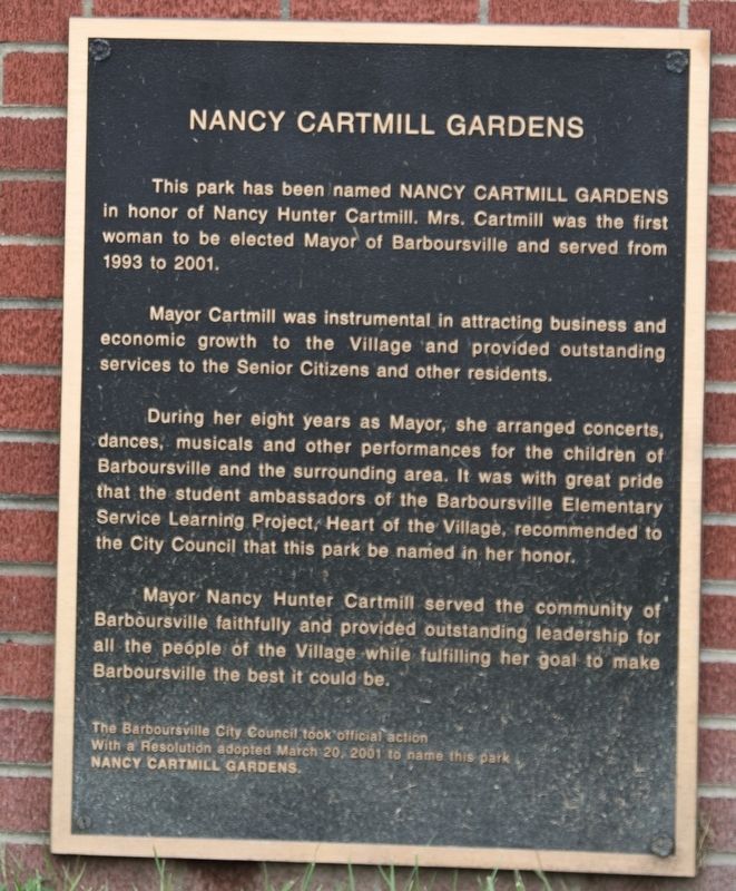 Nancy Cartmill Gardens Marker. Click for full size. Nancy Cartmill Gardens Marker image. Click for full size.