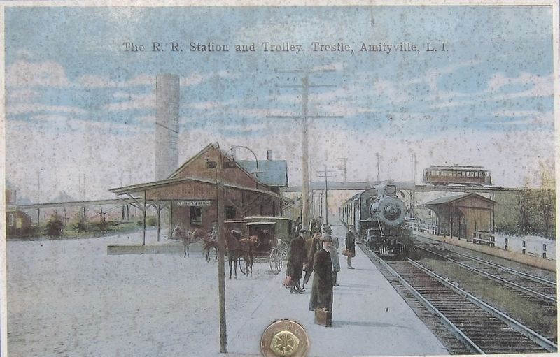 Marker Inset: <i>The R.R. Station and Trolley, Amityville, L.I.</i> image. Click for full size.