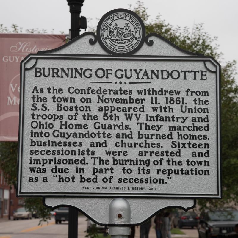 Burning of Guyandotte side of marker image. Click for full size.