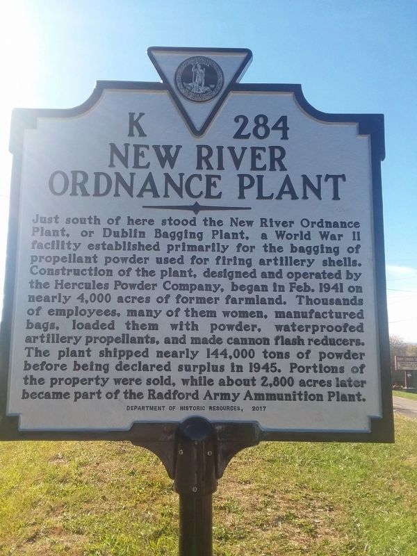 New River Ordnance Plant Marker image. Click for full size.