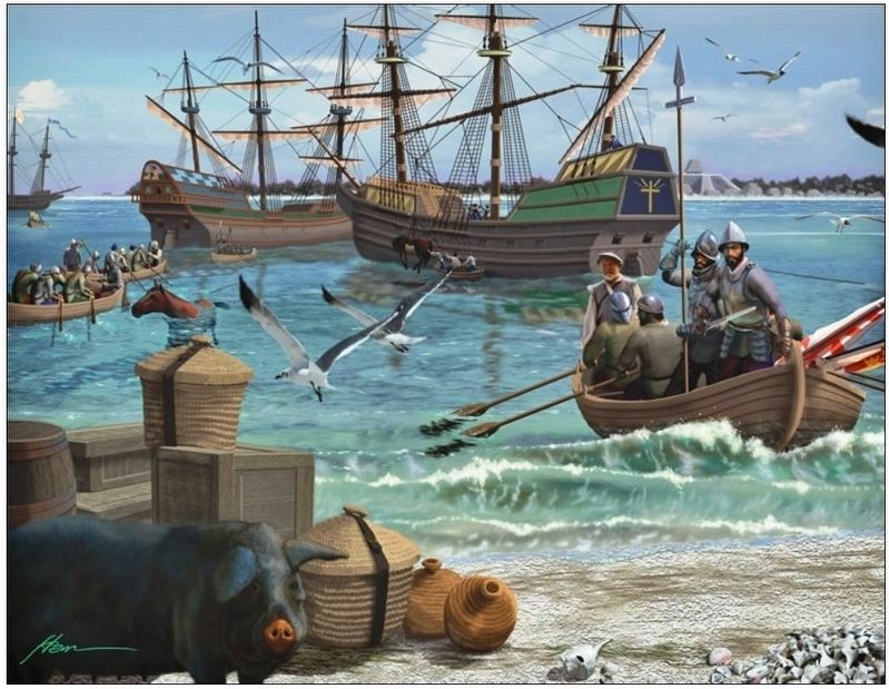 Marker detail: “The Landing” by Hermann Trappman image. Click for full size.
