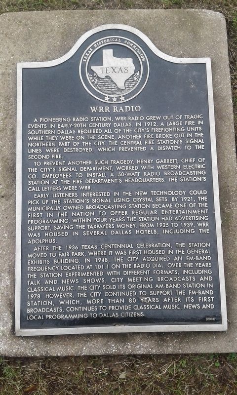 WRR Radio Marker. Click for full size. WRR Radio Marker image. Click for full size.