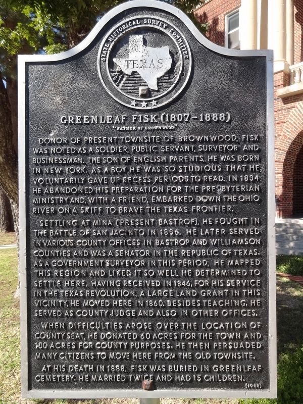 Greenleaf Fisk (1807-1888) "Father of Brownwood" Marker image. Click for full size.