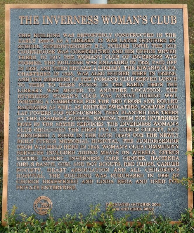 The Inverness Woman's Club Marker image. Click for full size.