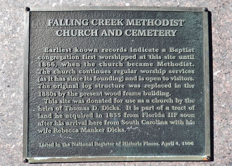 Falling Creek Methodist Church and Cemetery Marker image. Click for full size.