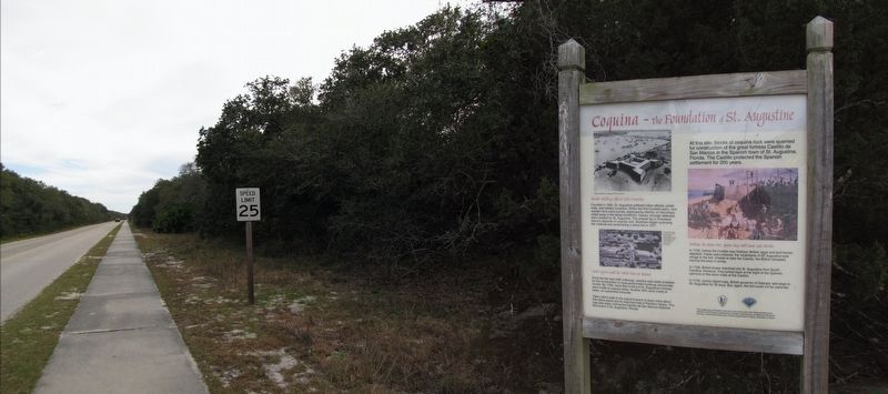 Coquina - Foundation of St. Augustine Marker (<i>wide view east along Anastasia Park Road</i>) image, Touch for more information