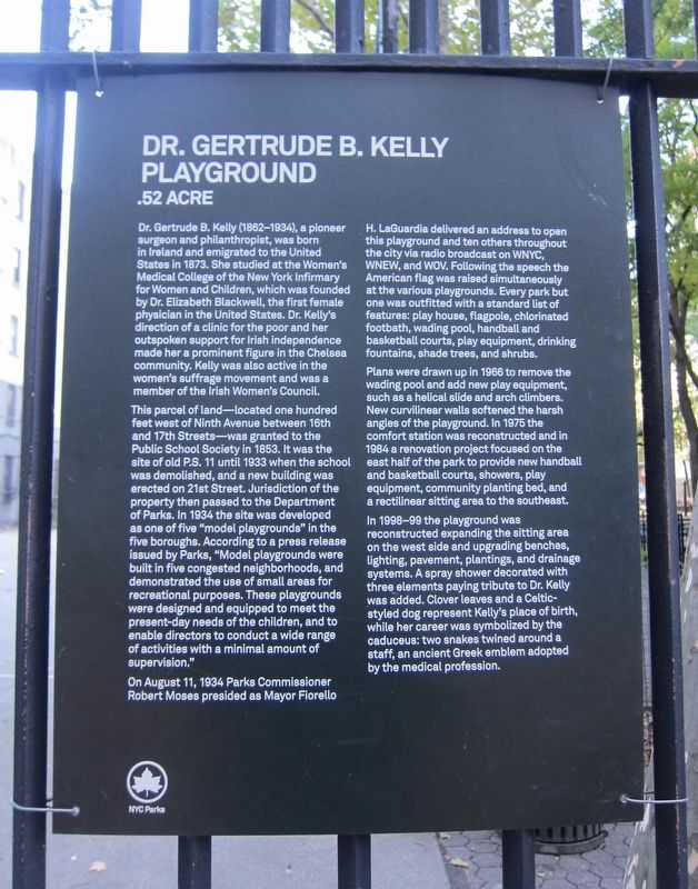 Dr. Gertrude B. Kelly Playground Marker image. Click for full size.