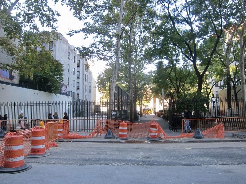 Dr. Gertrude B. Kelly Playground Marker - wide view, looking north image. Click for full size.